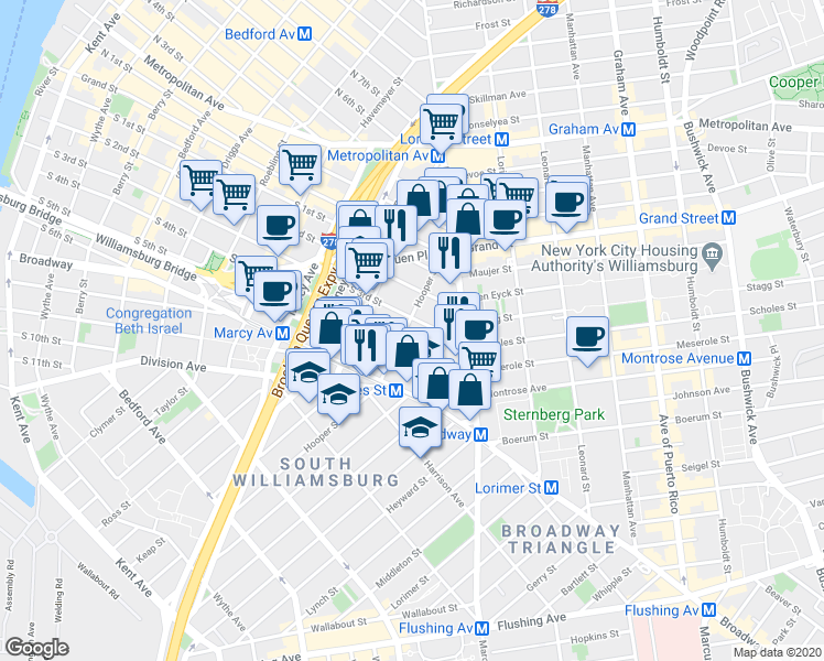 map of restaurants, bars, coffee shops, grocery stores, and more near in Brooklyn
