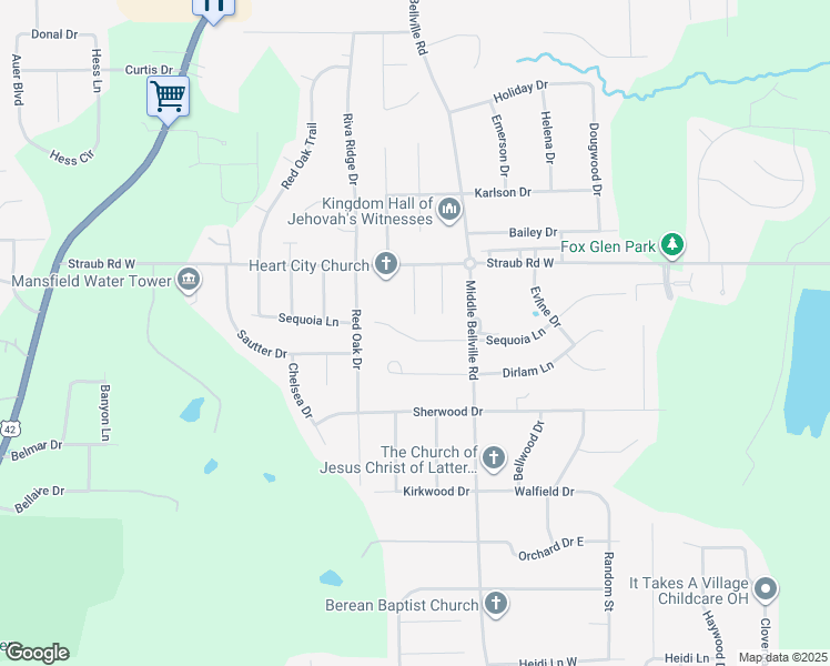 map of restaurants, bars, coffee shops, grocery stores, and more near 646 Sequoia Lane in Mansfield