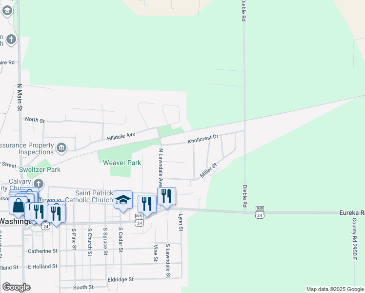 map of restaurants, bars, coffee shops, grocery stores, and more near 1012 Knollcrest Drive in Washington