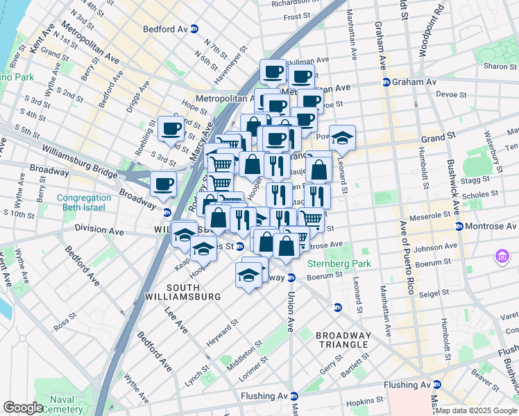 map of restaurants, bars, coffee shops, grocery stores, and more near in Brooklyn