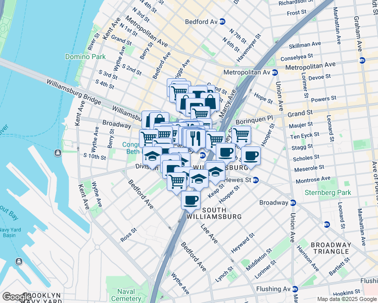 map of restaurants, bars, coffee shops, grocery stores, and more near in Brooklyn