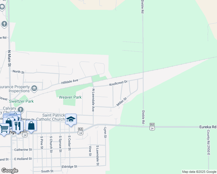 map of restaurants, bars, coffee shops, grocery stores, and more near 1012 Knollcrest Drive in Washington