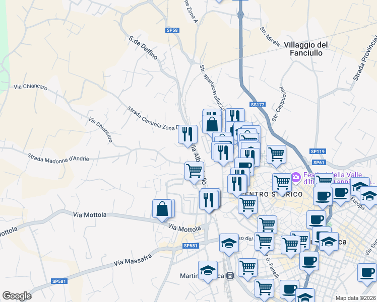 map of restaurants, bars, coffee shops, grocery stores, and more near 3 Via Alberobello in Provincia di Taranto