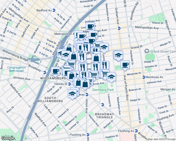 map of restaurants, bars, coffee shops, grocery stores, and more near 14 Stagg Street in Brooklyn