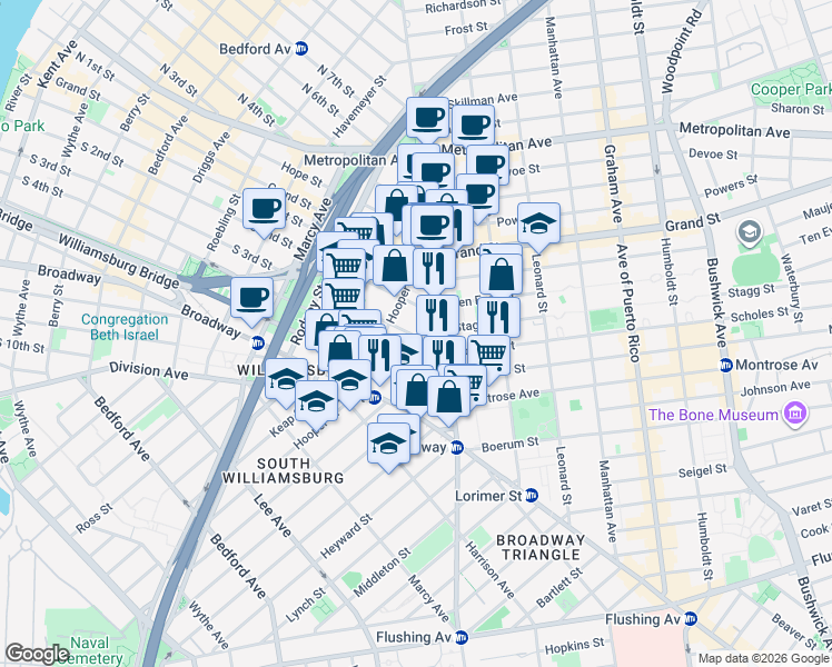 map of restaurants, bars, coffee shops, grocery stores, and more near in Brooklyn