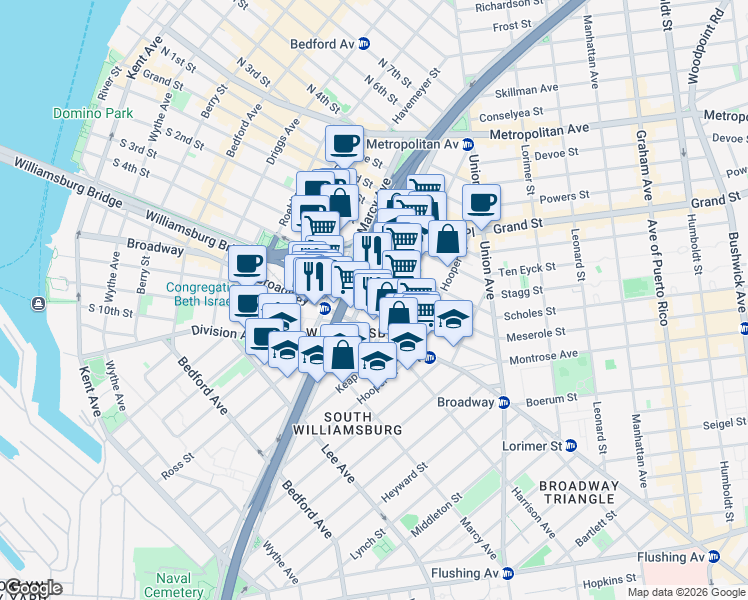 map of restaurants, bars, coffee shops, grocery stores, and more near in Brooklyn