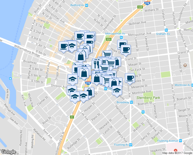 map of restaurants, bars, coffee shops, grocery stores, and more near in Brooklyn