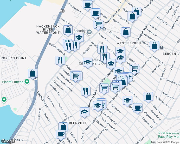map of restaurants, bars, coffee shops, grocery stores, and more near 317 Stegman Parkway in Jersey City