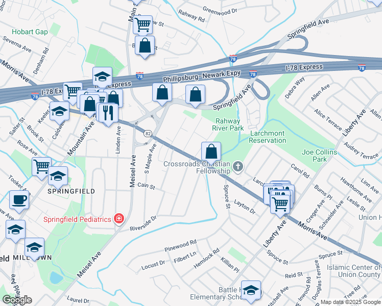 map of restaurants, bars, coffee shops, grocery stores, and more near 10 Marion Avenue in Springfield