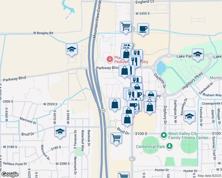 map of restaurants, bars, coffee shops, grocery stores, and more near 2830 Keltic Court in West Valley City