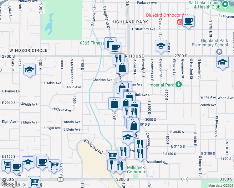 map of restaurants, bars, coffee shops, grocery stores, and more near 1264 Crandall Avenue South in Salt Lake City