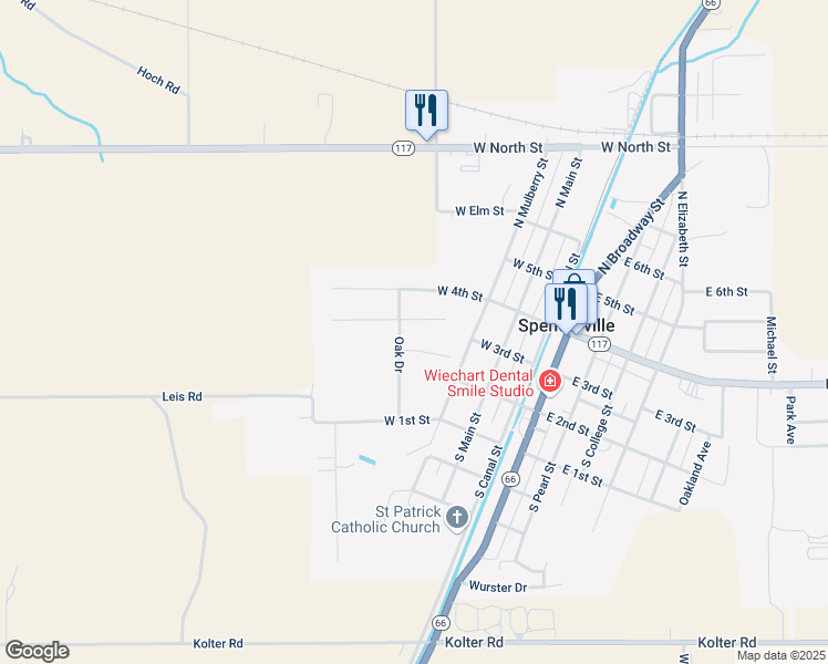 map of restaurants, bars, coffee shops, grocery stores, and more near 308 Birch Drive in Spencerville