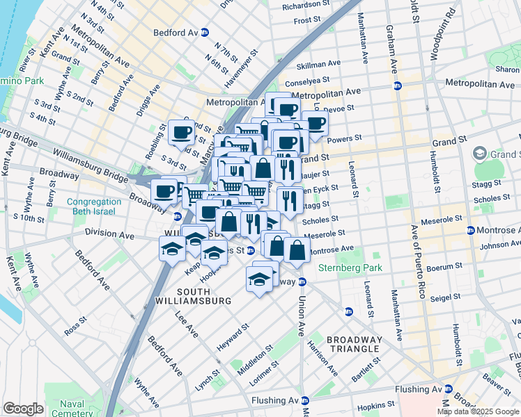 map of restaurants, bars, coffee shops, grocery stores, and more near in Brooklyn