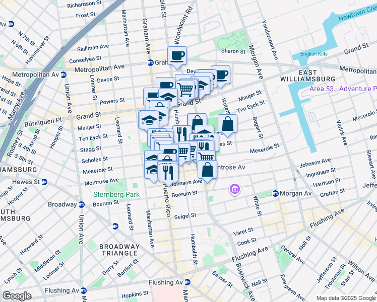 map of restaurants, bars, coffee shops, grocery stores, and more near in Brooklyn