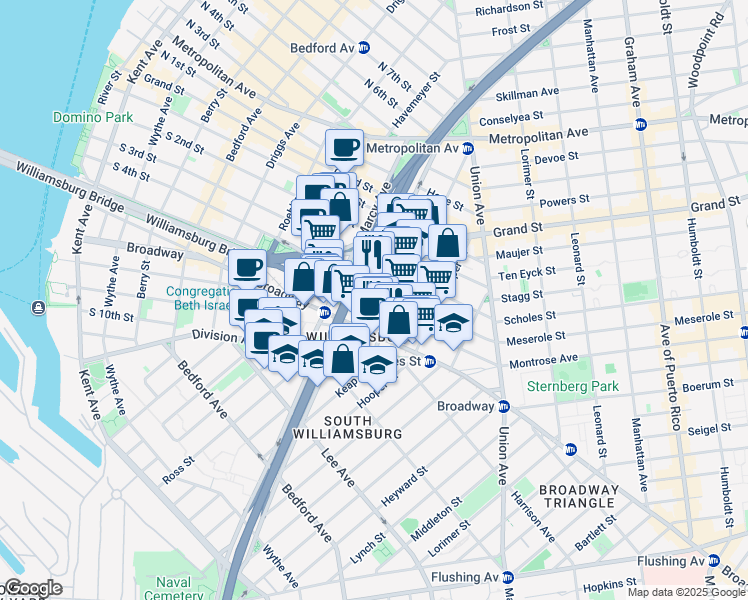 map of restaurants, bars, coffee shops, grocery stores, and more near in Brooklyn