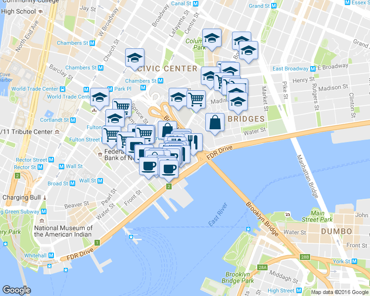map of restaurants, bars, coffee shops, grocery stores, and more near 273 Water Street in Brooklyn