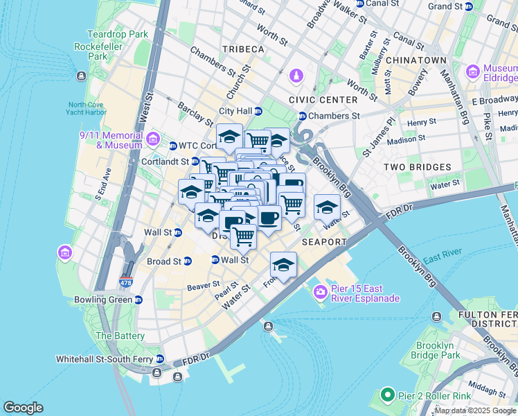 map of restaurants, bars, coffee shops, grocery stores, and more near in New York