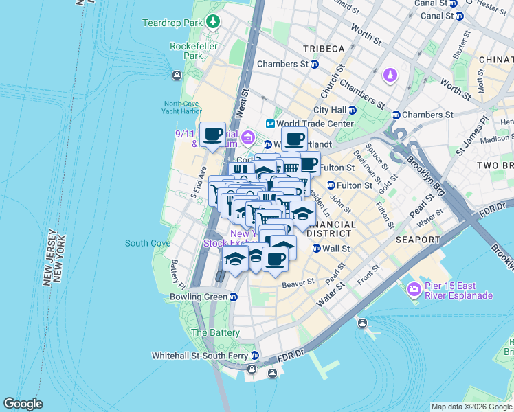 map of restaurants, bars, coffee shops, grocery stores, and more near in New York