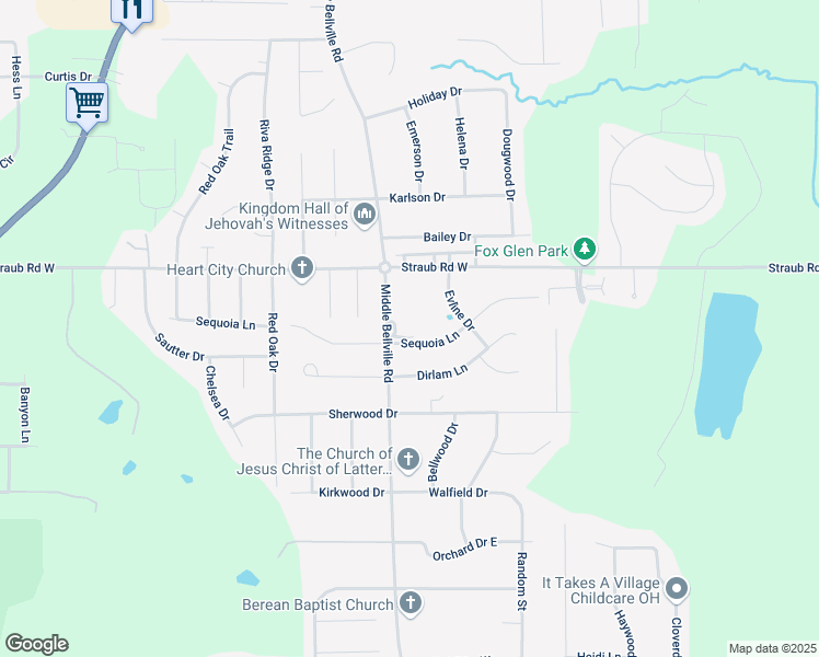 map of restaurants, bars, coffee shops, grocery stores, and more near 590-592 Sequoia Lane in Mansfield