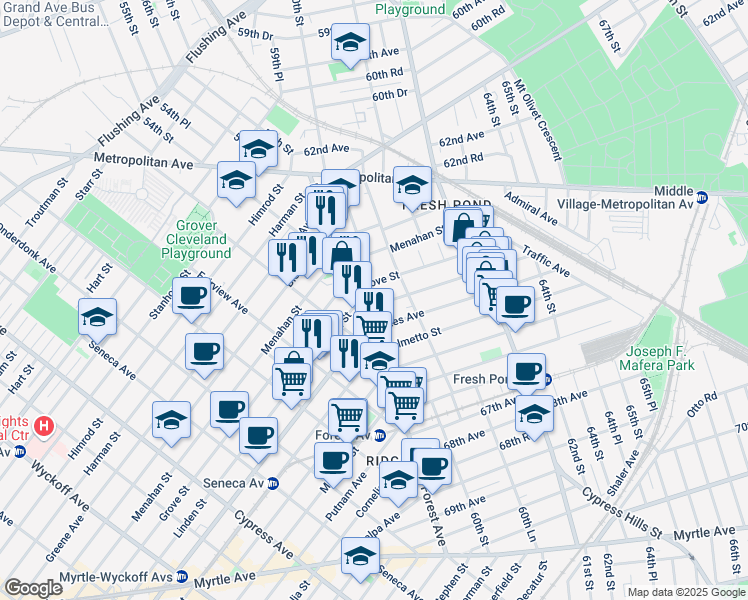 map of restaurants, bars, coffee shops, grocery stores, and more near in Queens