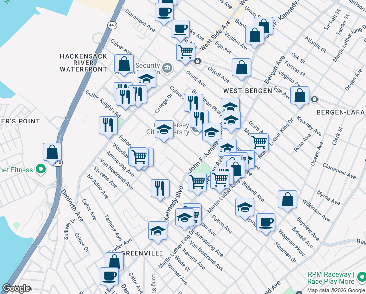 map of restaurants, bars, coffee shops, grocery stores, and more near 317 Stegman Parkway in Jersey City