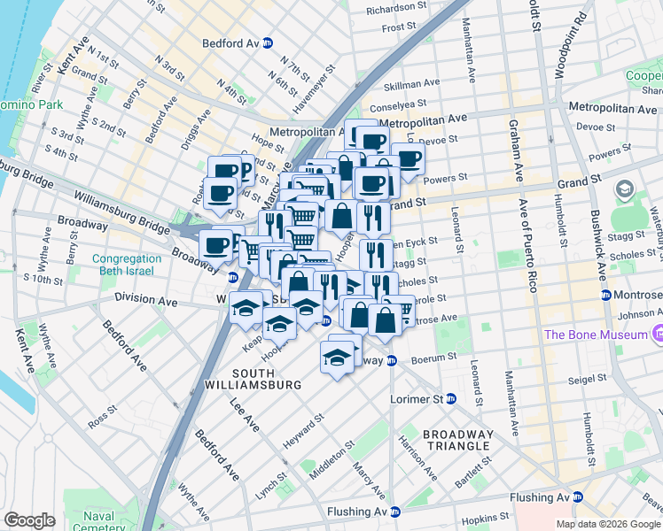 map of restaurants, bars, coffee shops, grocery stores, and more near in Brooklyn