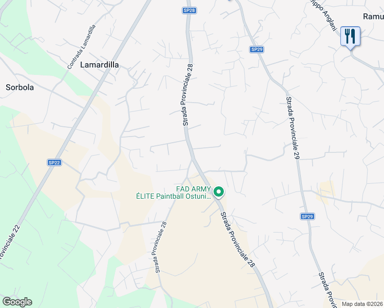 map of restaurants, bars, coffee shops, grocery stores, and more near KM 1 Strada Provinciale 28 in Provincia di Brindisi