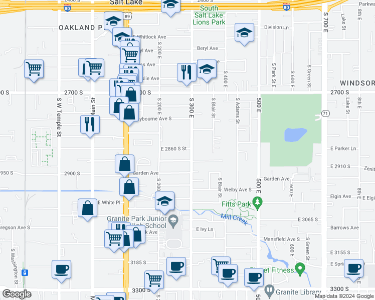 map of restaurants, bars, coffee shops, grocery stores, and more near 269 Cordelia Avenue in South Salt Lake