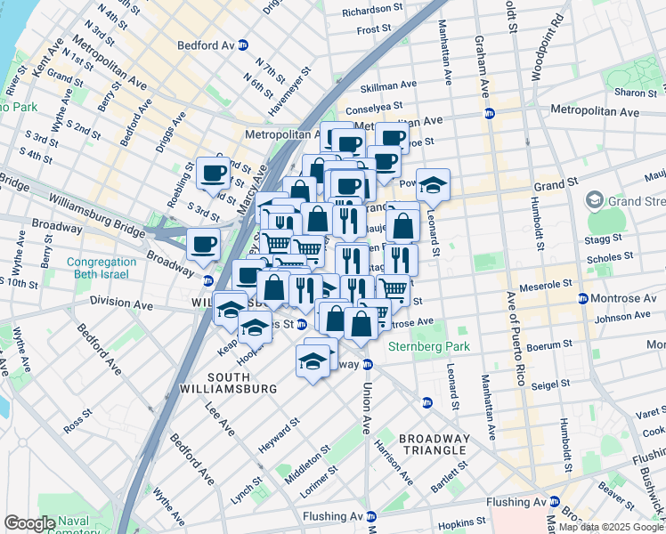 map of restaurants, bars, coffee shops, grocery stores, and more near in Brooklyn