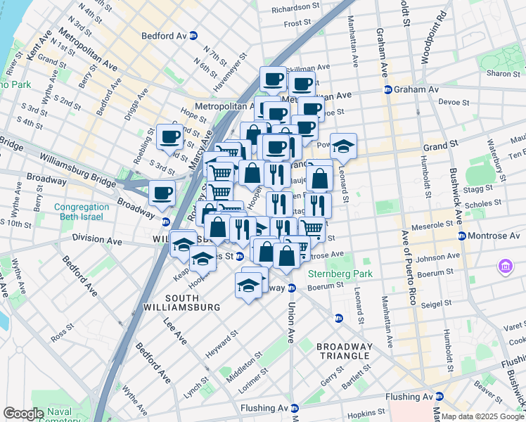 map of restaurants, bars, coffee shops, grocery stores, and more near in Brooklyn