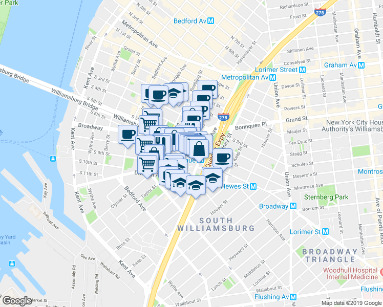 map of restaurants, bars, coffee shops, grocery stores, and more near in Brooklyn