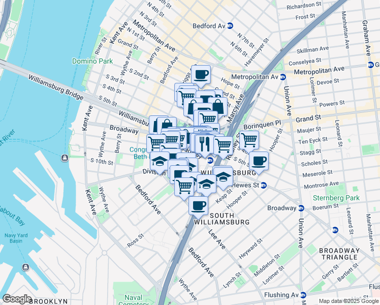 map of restaurants, bars, coffee shops, grocery stores, and more near in Brooklyn