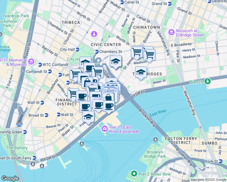 map of restaurants, bars, coffee shops, grocery stores, and more near 273 Water Street in Brooklyn