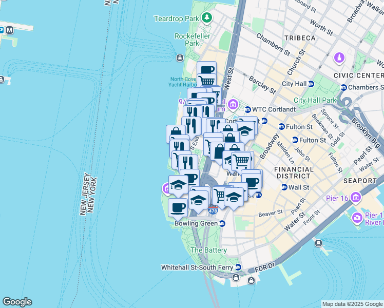 map of restaurants, bars, coffee shops, grocery stores, and more near in New York