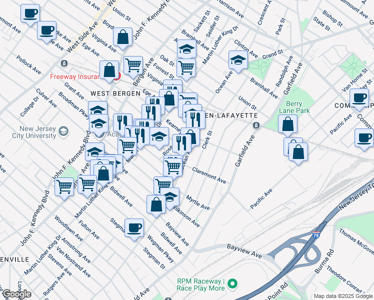 map of restaurants, bars, coffee shops, grocery stores, and more near 4 Orient Avenue in Jersey City
