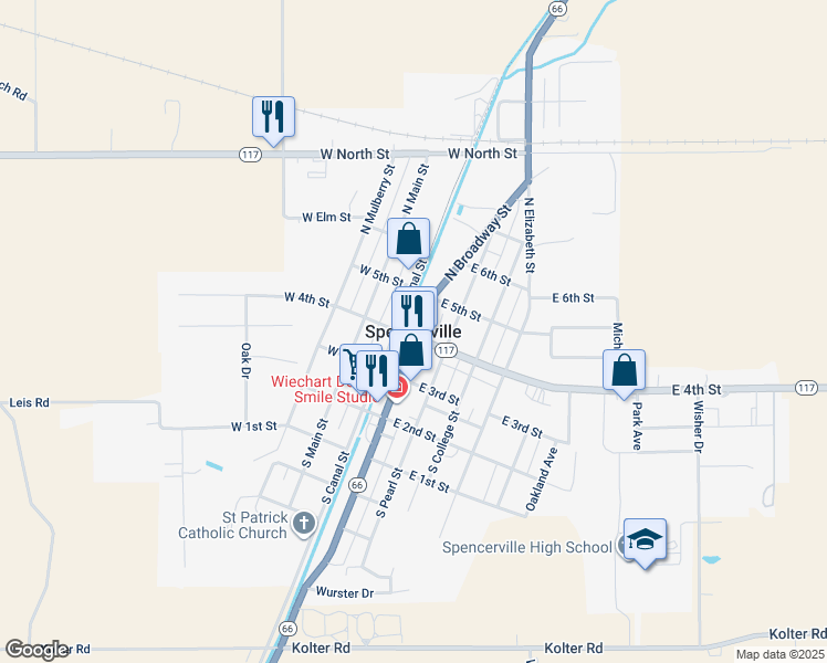map of restaurants, bars, coffee shops, grocery stores, and more near in Spencerville