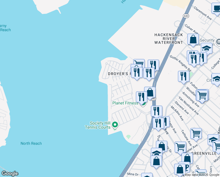 map of restaurants, bars, coffee shops, grocery stores, and more near 26 Willow Street in Jersey City
