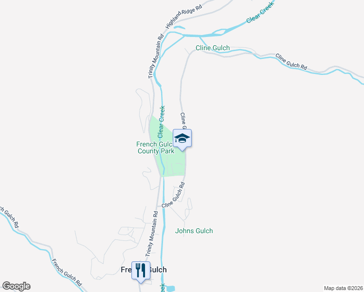 map of restaurants, bars, coffee shops, grocery stores, and more near 11442 Cline Gulch Road in French Gulch