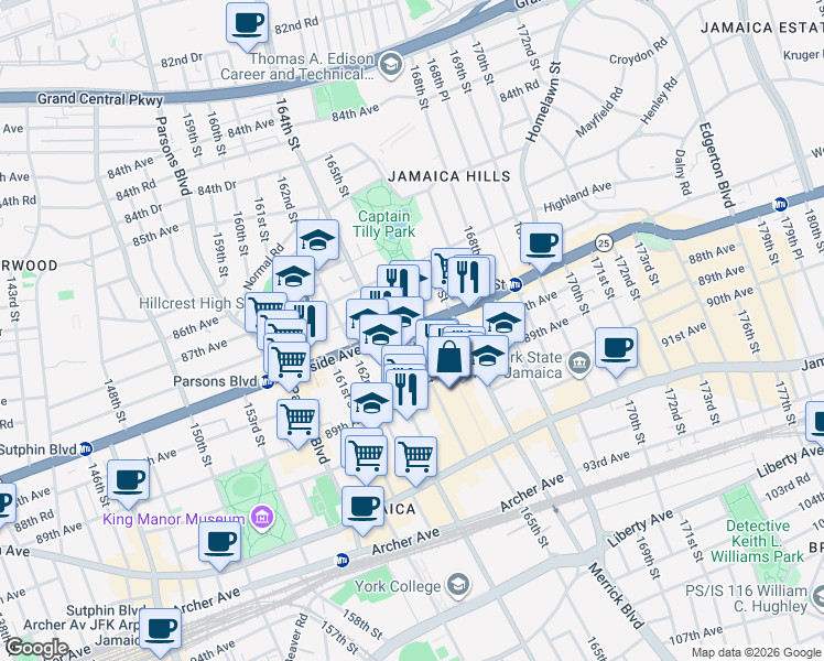 map of restaurants, bars, coffee shops, grocery stores, and more near in Queens