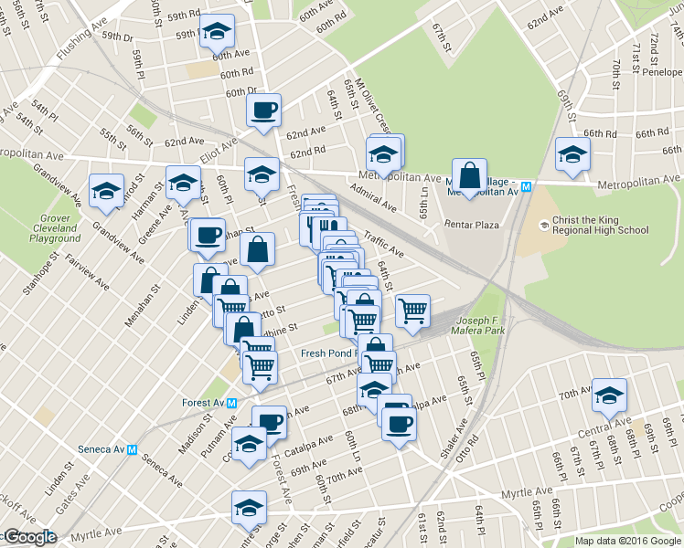 map of restaurants, bars, coffee shops, grocery stores, and more near in Queens