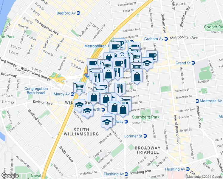 map of restaurants, bars, coffee shops, grocery stores, and more near in Brooklyn