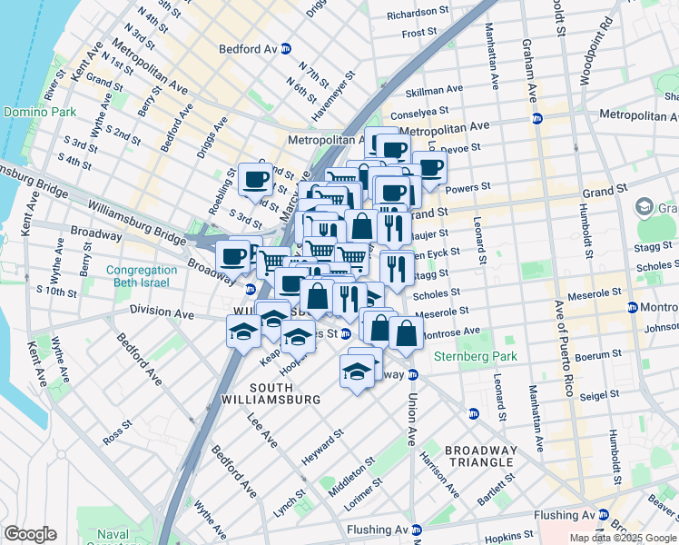 map of restaurants, bars, coffee shops, grocery stores, and more near in Brooklyn