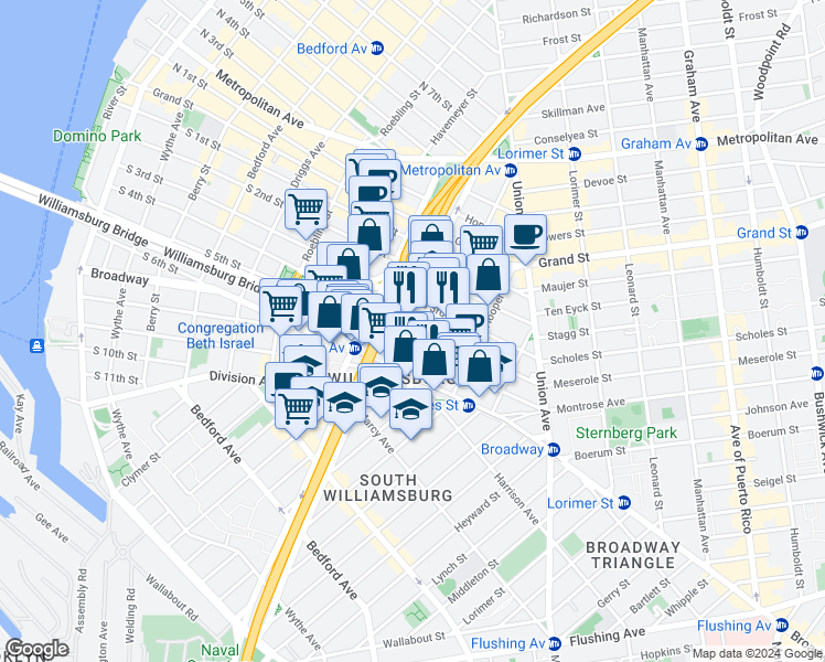 map of restaurants, bars, coffee shops, grocery stores, and more near in Brooklyn
