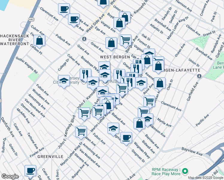 map of restaurants, bars, coffee shops, grocery stores, and more near 218 Wilkinson Avenue in Jersey City