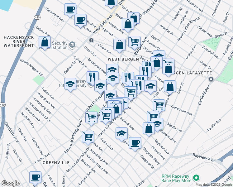 map of restaurants, bars, coffee shops, grocery stores, and more near 218 Wilkinson Avenue in Jersey City