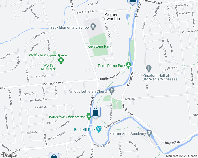 map of restaurants, bars, coffee shops, grocery stores, and more near 2245 Northwood Avenue in Easton