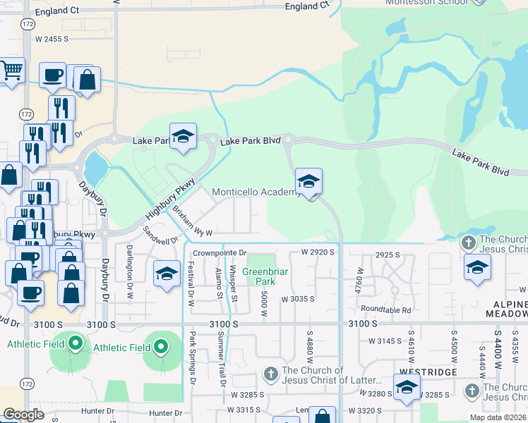 map of restaurants, bars, coffee shops, grocery stores, and more near 5002 West Maidstone Court in West Valley City