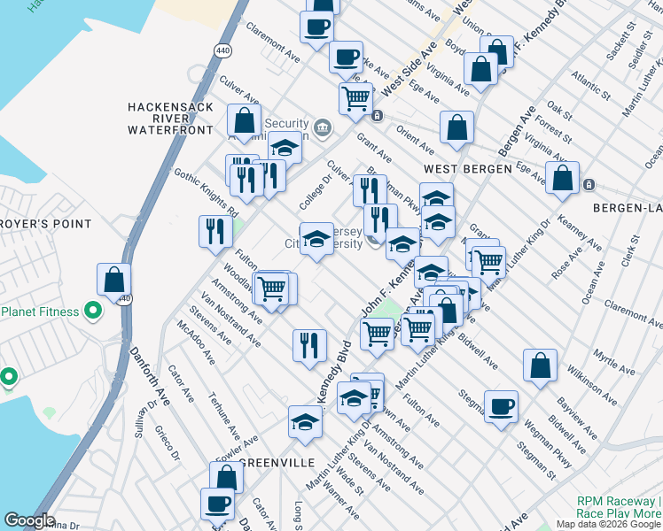 map of restaurants, bars, coffee shops, grocery stores, and more near 317 Stegman Parkway in Jersey City