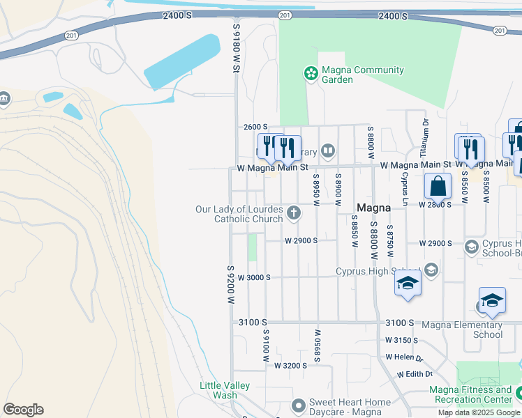 map of restaurants, bars, coffee shops, grocery stores, and more near 2814 South 9100 West in Magna