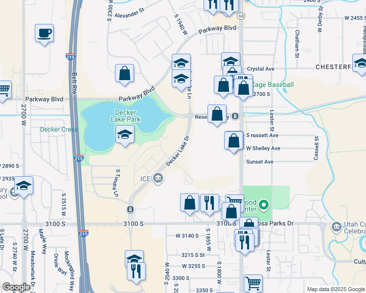 map of restaurants, bars, coffee shops, grocery stores, and more near 2929 Decker Lake Drive in West Valley City